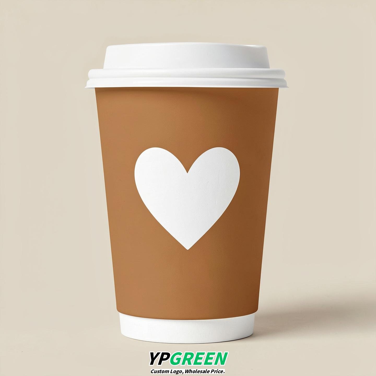 Latte Heart Paper Cups with Lids 8-24oz