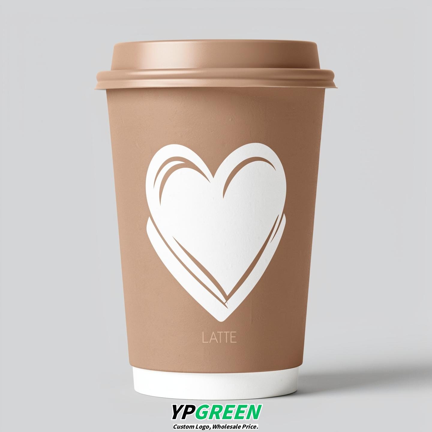 Latte Heart Paper Cups with Lids 8-24oz