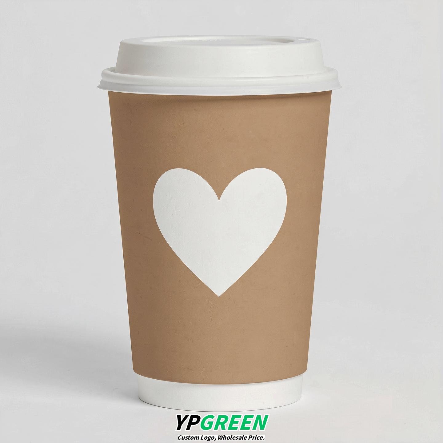 Latte Heart Paper Cups with Lids 8-24oz