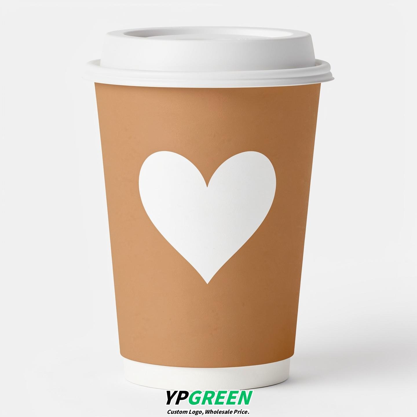 Latte Heart Paper Cups with Lids 8-24oz