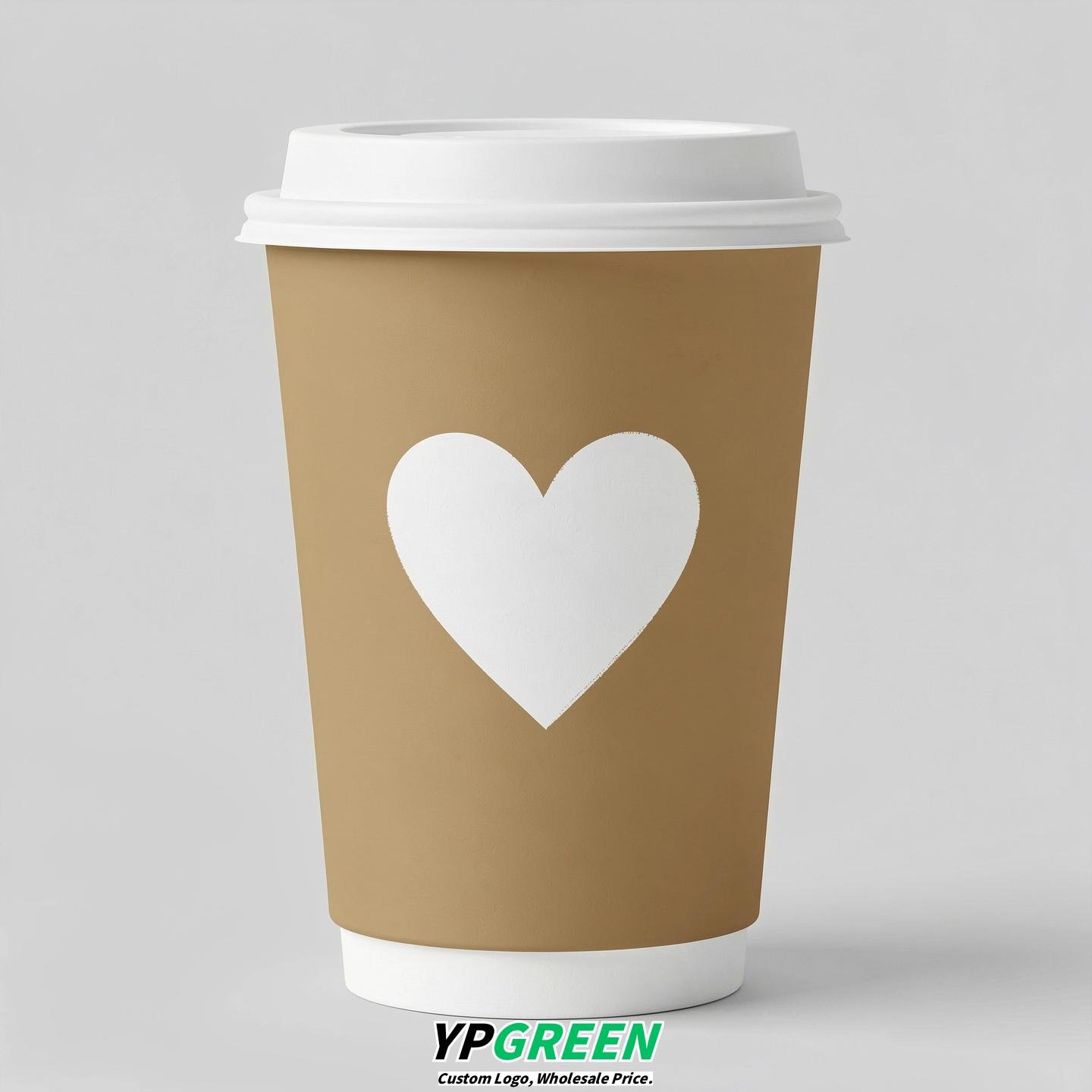 Latte Heart Paper Cups with Lids 8-24oz