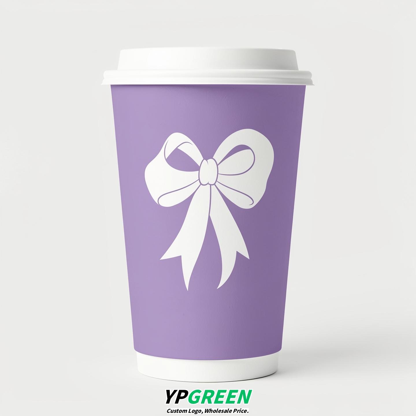 Lavender Paper Cups with Bow Logo & Lids 8-24oz