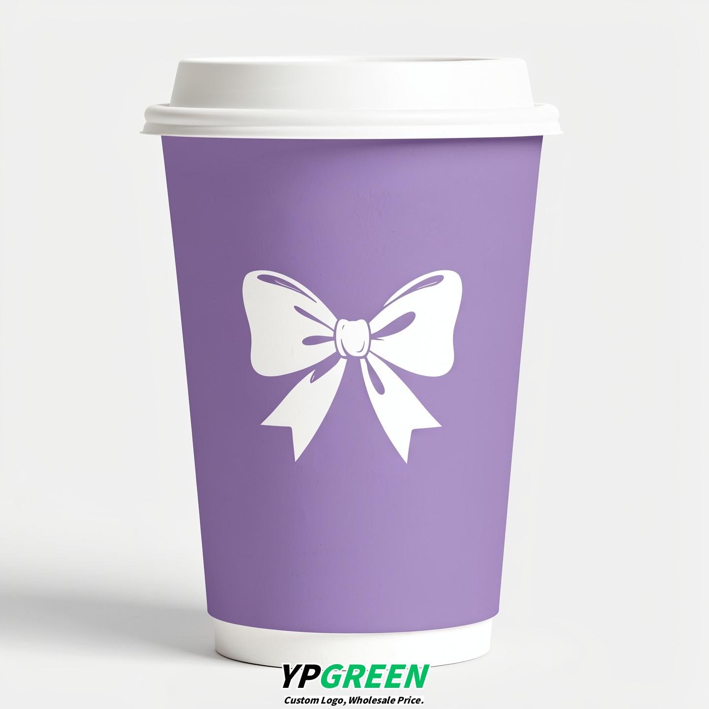 Lavender Paper Cups with Bow Logo & Lids 8-24oz