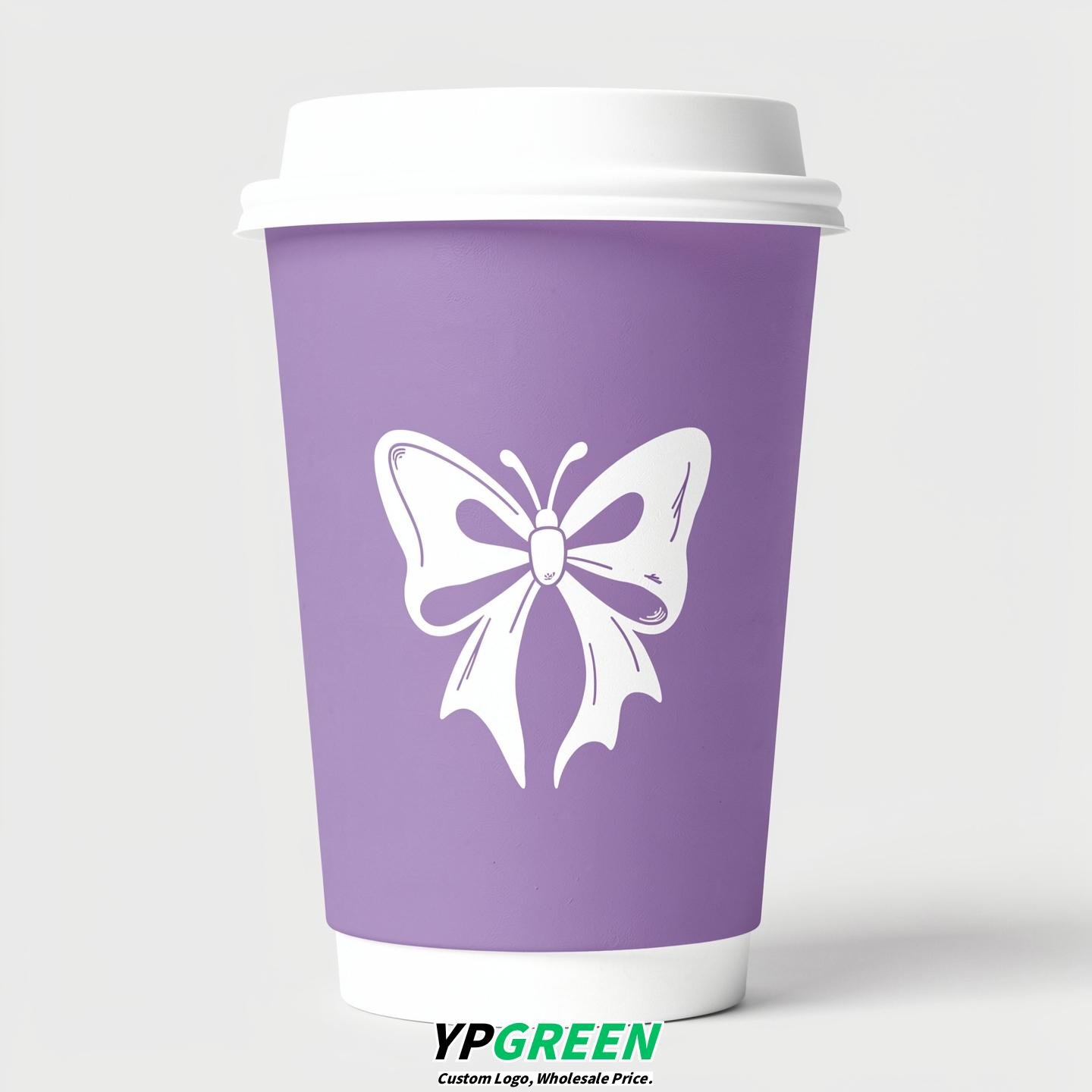 Lavender Paper Cups with Bow Logo & Lids 8-24oz