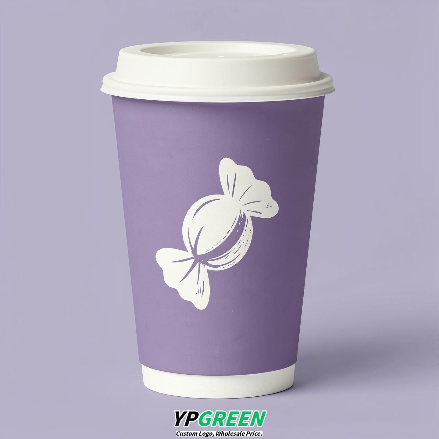 Lavender Paper Cups with Candy Logo & Lids 8-24oz