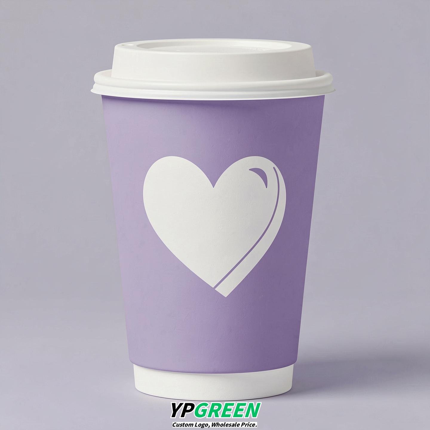 Lavender Heart Paper Cups with Lids 8-24oz