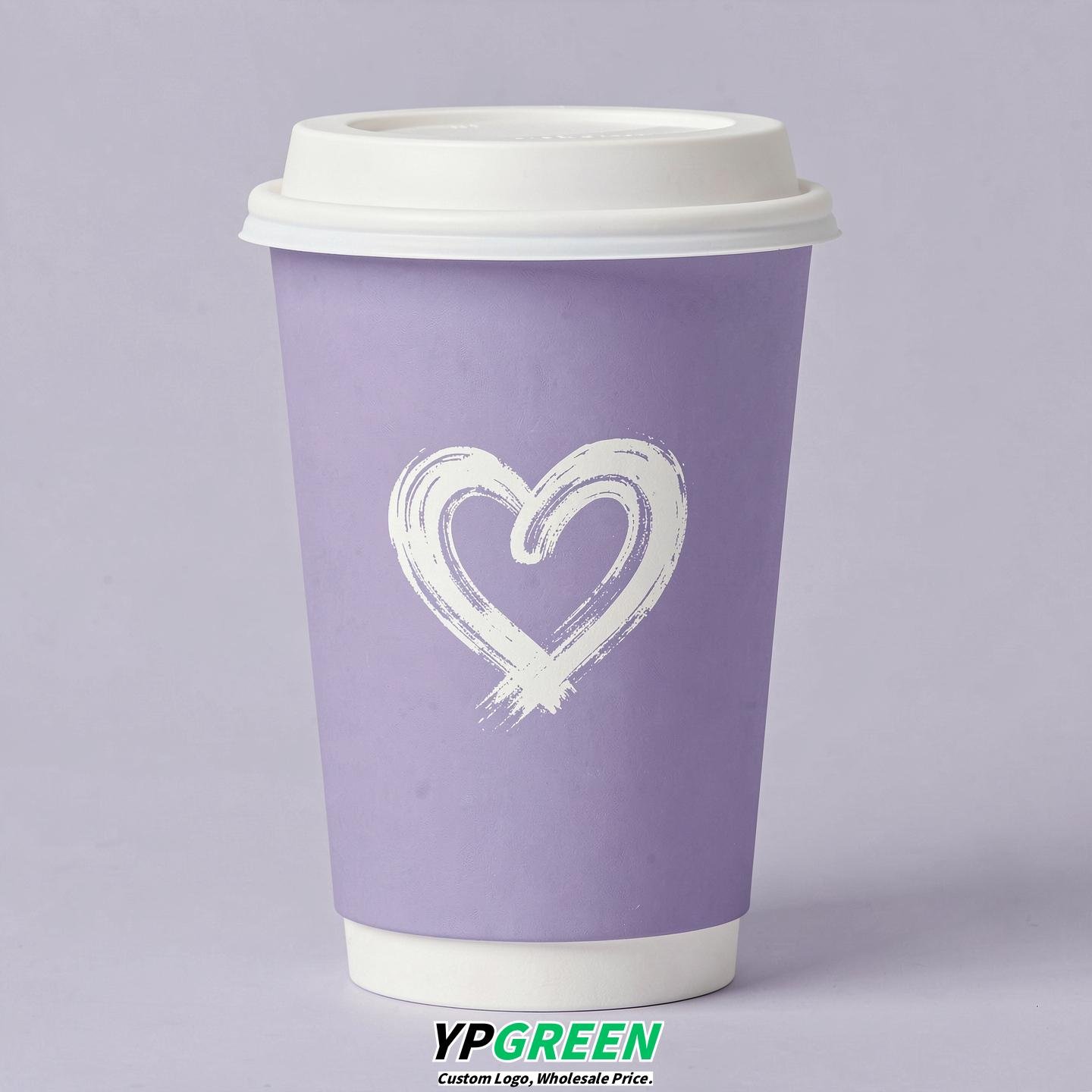Lavender Heart Paper Cups with Lids 8-24oz
