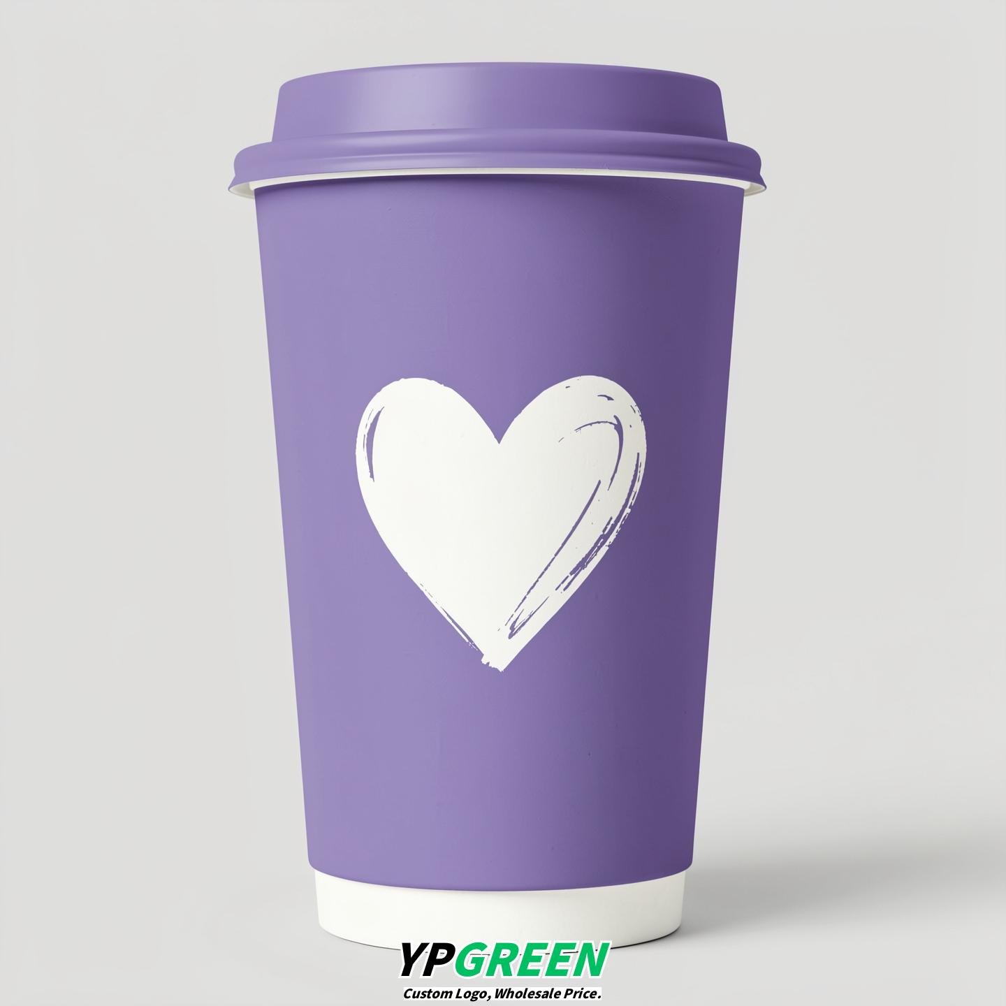 Lavender Heart Paper Cups with Lids 8-24oz