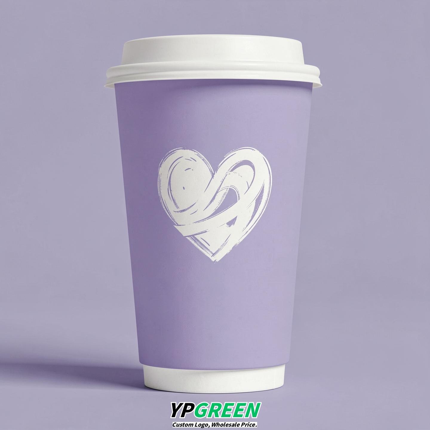 Lavender Heart Paper Cups with Lids 8-24oz