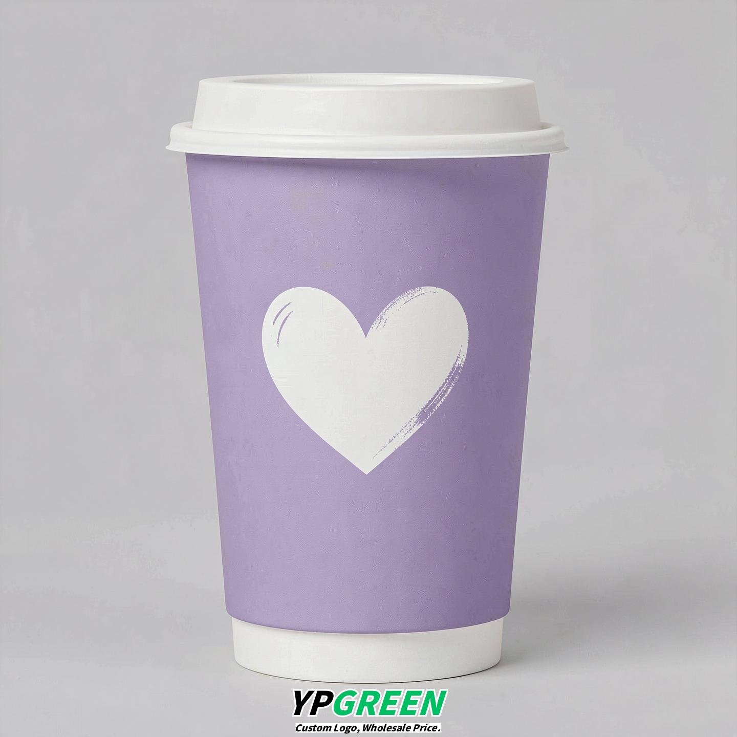 Lavender Heart Paper Cups with Lids 8-24oz