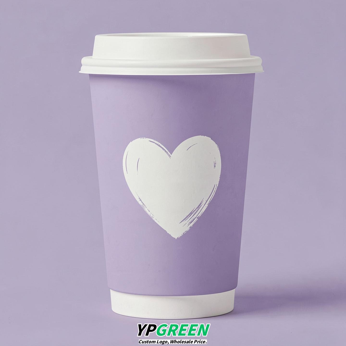 Lavender Heart Paper Cups with Lids 8-24oz
