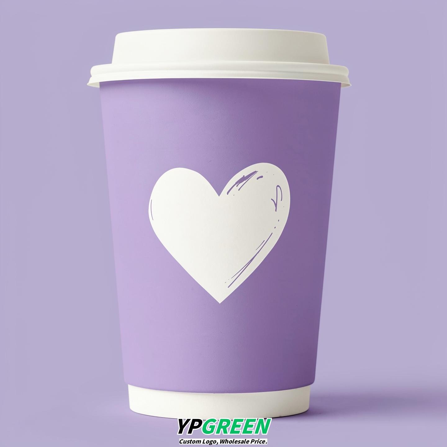 Lavender Heart Paper Cups with Lids 8-24oz