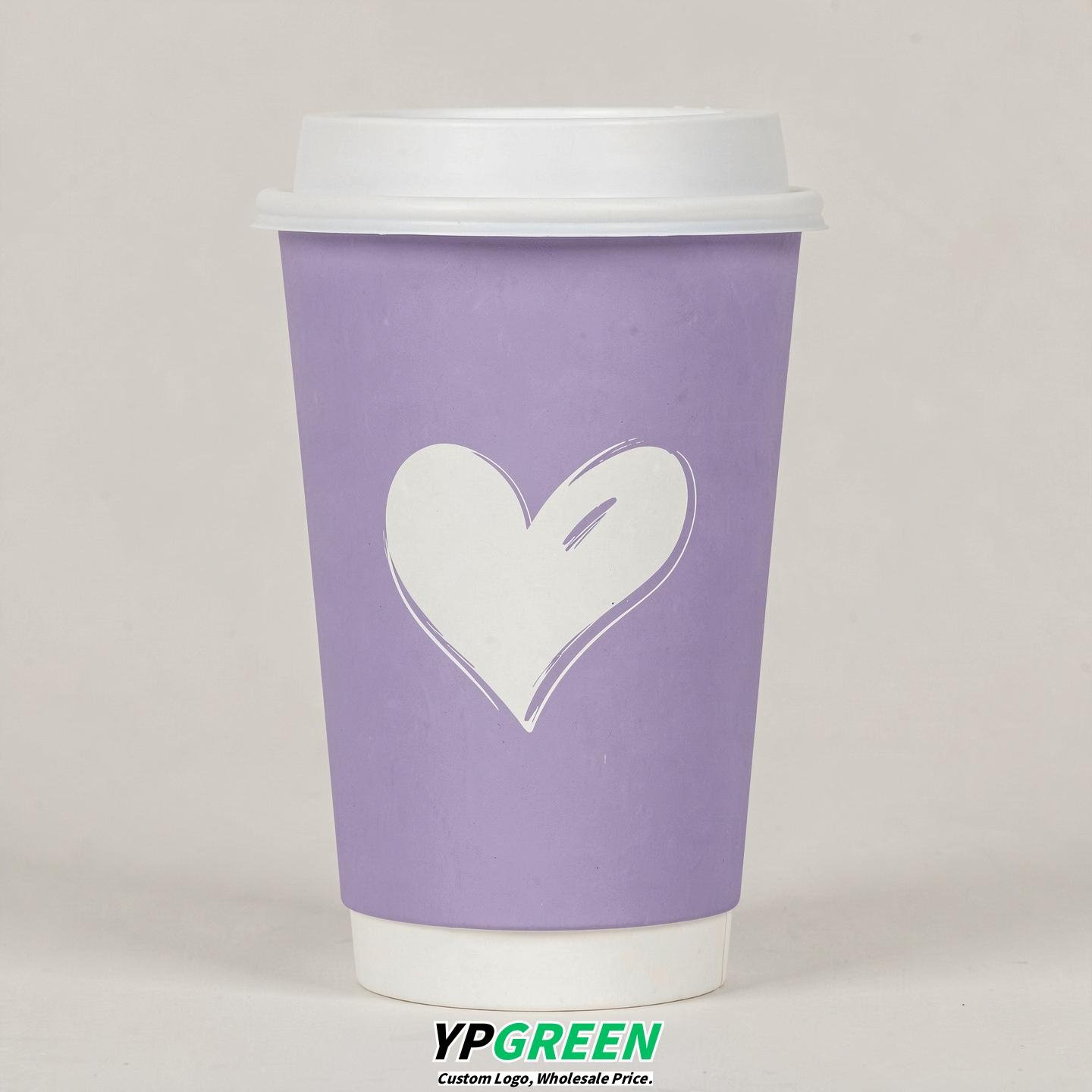 Lavender Heart Paper Cups with Lids 8-24oz