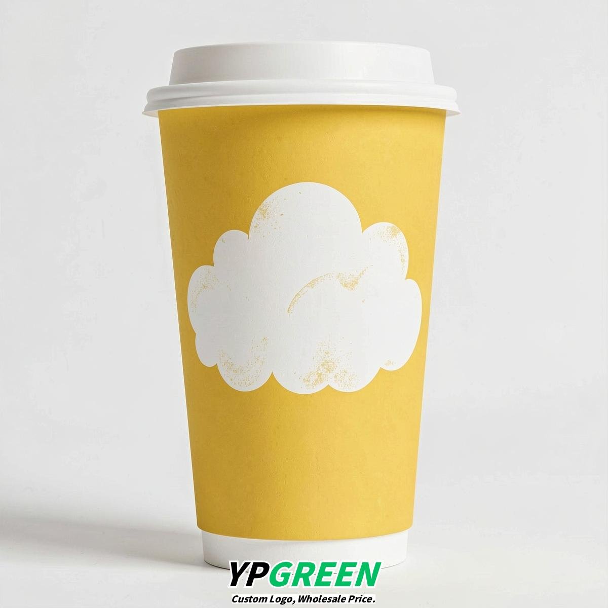 Lemon Yellow Paper Cups with Clouds Logo & Lids 8-24oz