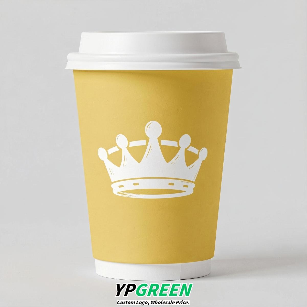 Lemon Yellow Paper Cups with Crown Design 8-24oz
