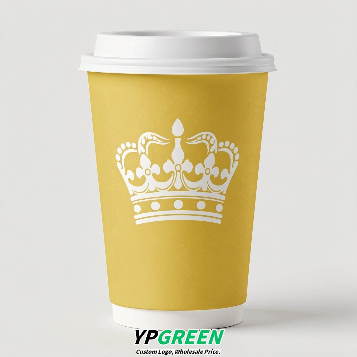 Lemon Yellow Paper Cups with Crown Design 8-24oz