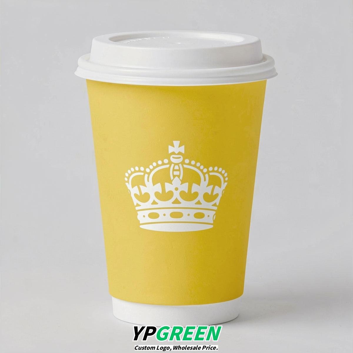 Lemon Yellow Paper Cups with Crown Design 8-24oz