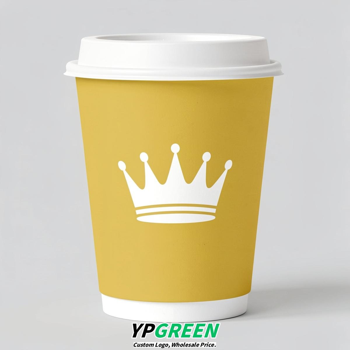 Lemon Yellow Paper Cups with Crown Design 8-24oz