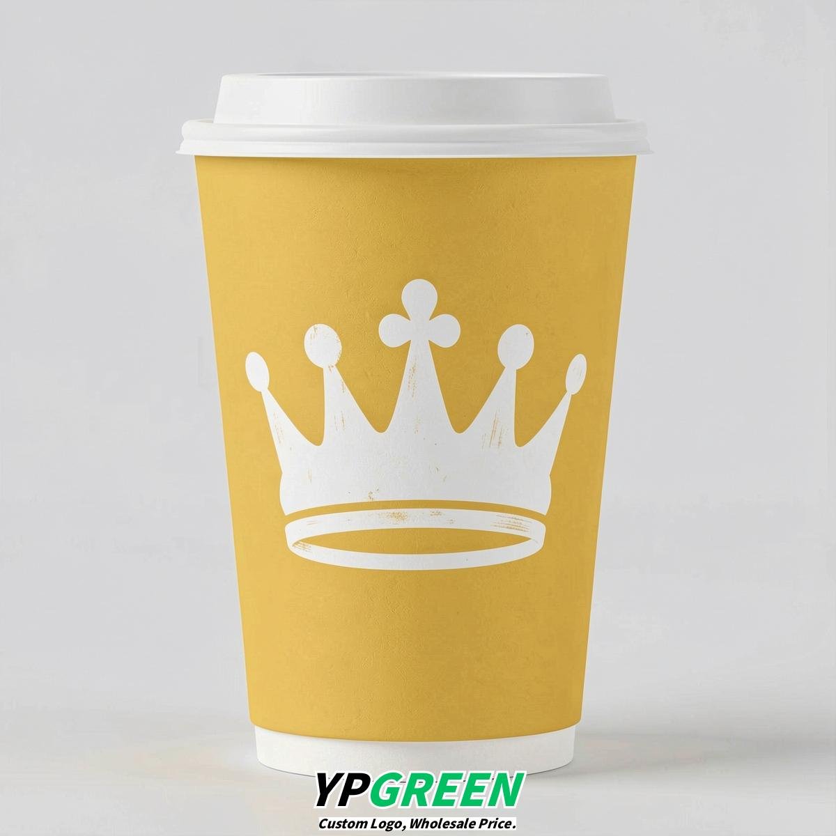 Lemon Yellow Paper Cups with Crown Design 8-24oz