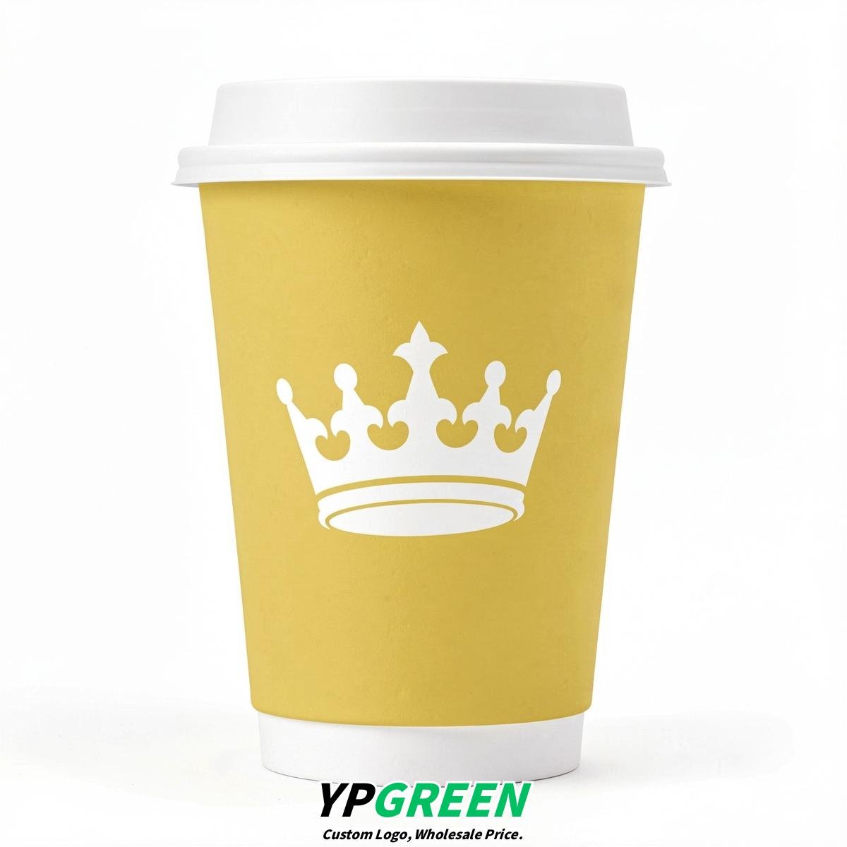 Lemon Yellow Paper Cups with Crown Design 8-24oz