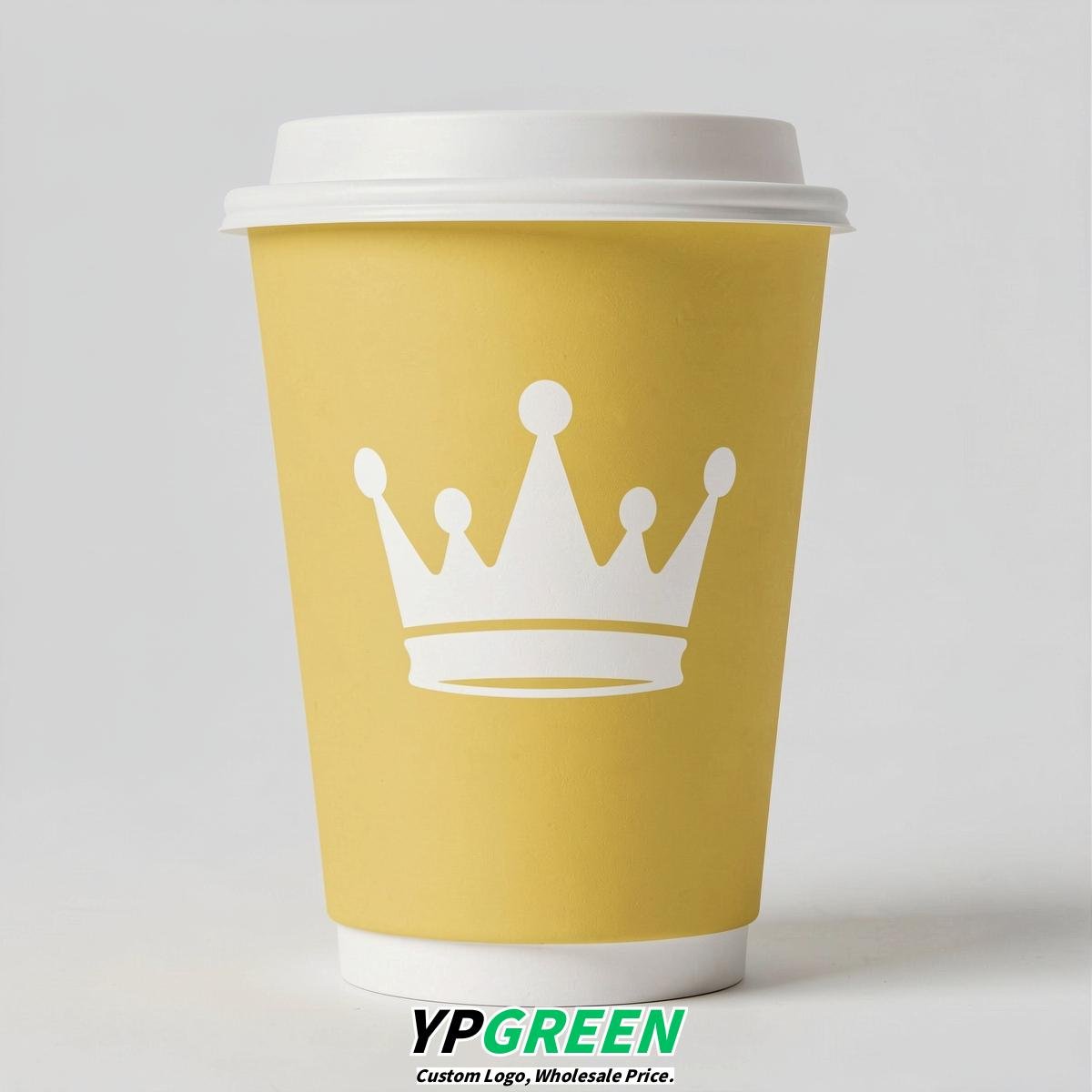 Lemon Yellow Paper Cups with Crown Design 8-24oz