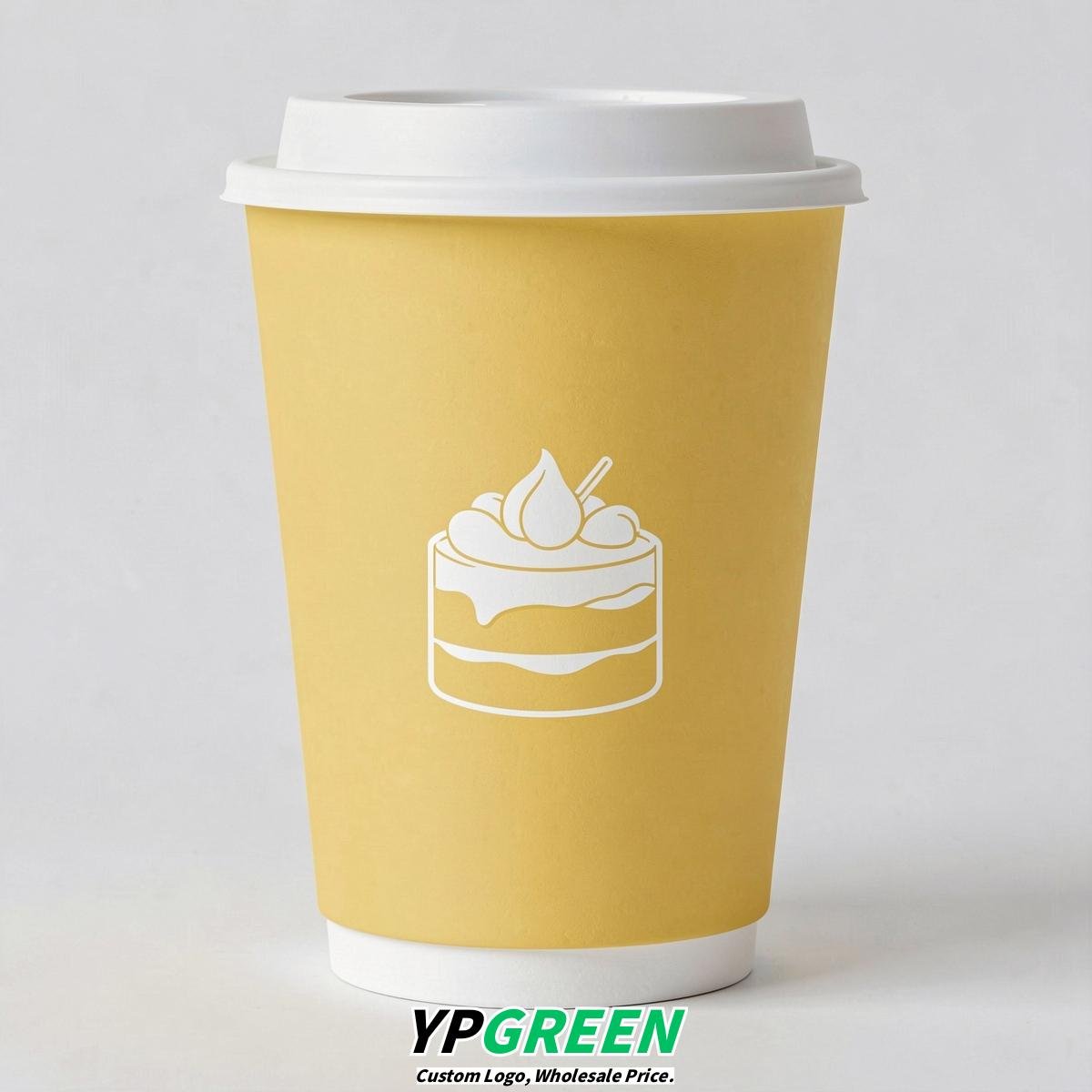 Lemon Yellow Paper Cups with Desserts Design 8-24oz