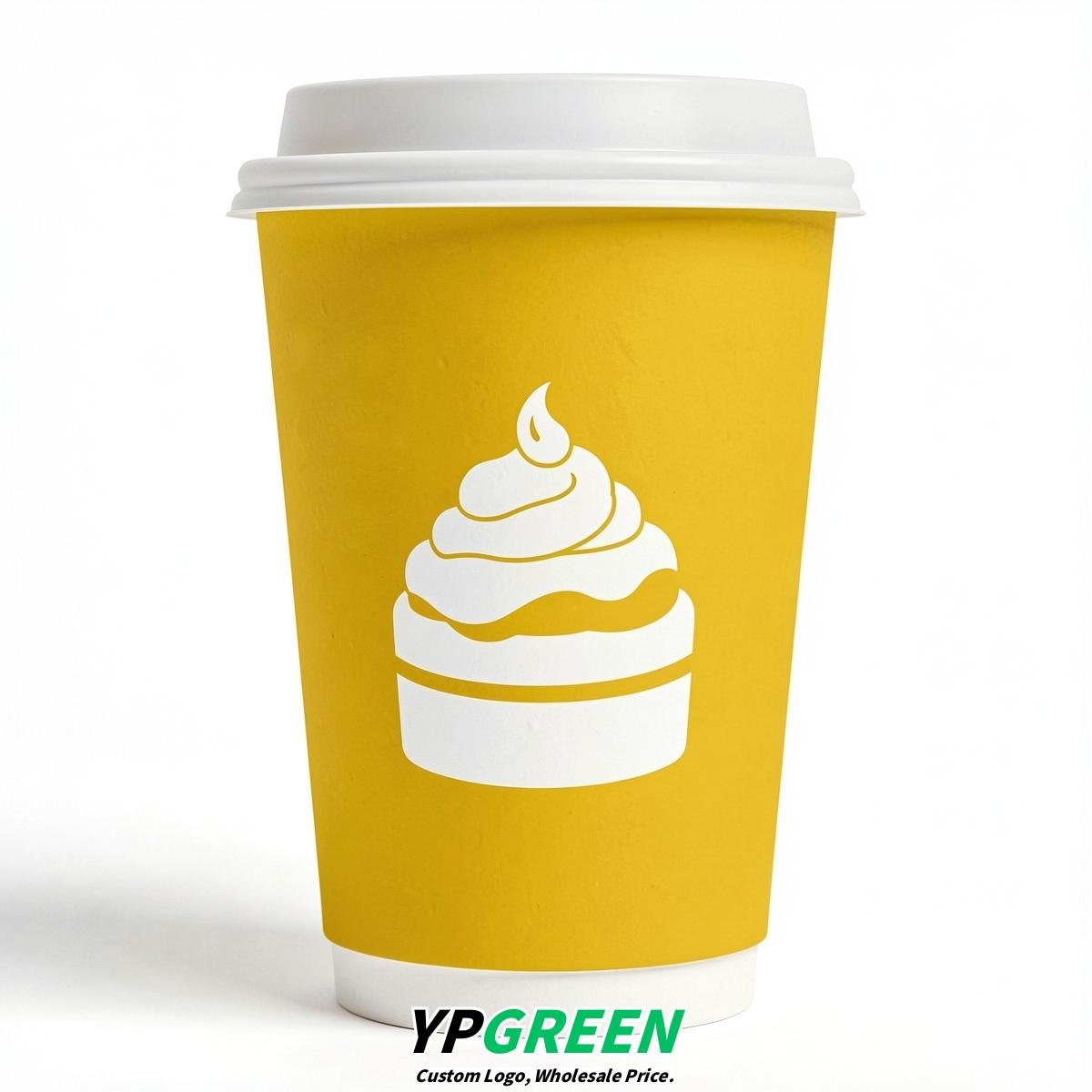 Lemon Yellow Paper Cups with Desserts Design 8-24oz