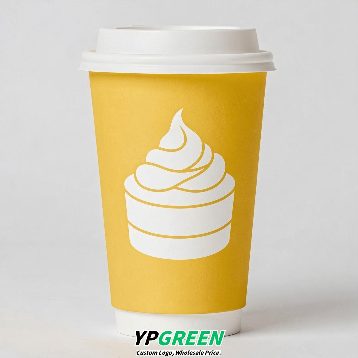 Lemon Yellow Paper Cups with Desserts Design 8-24oz