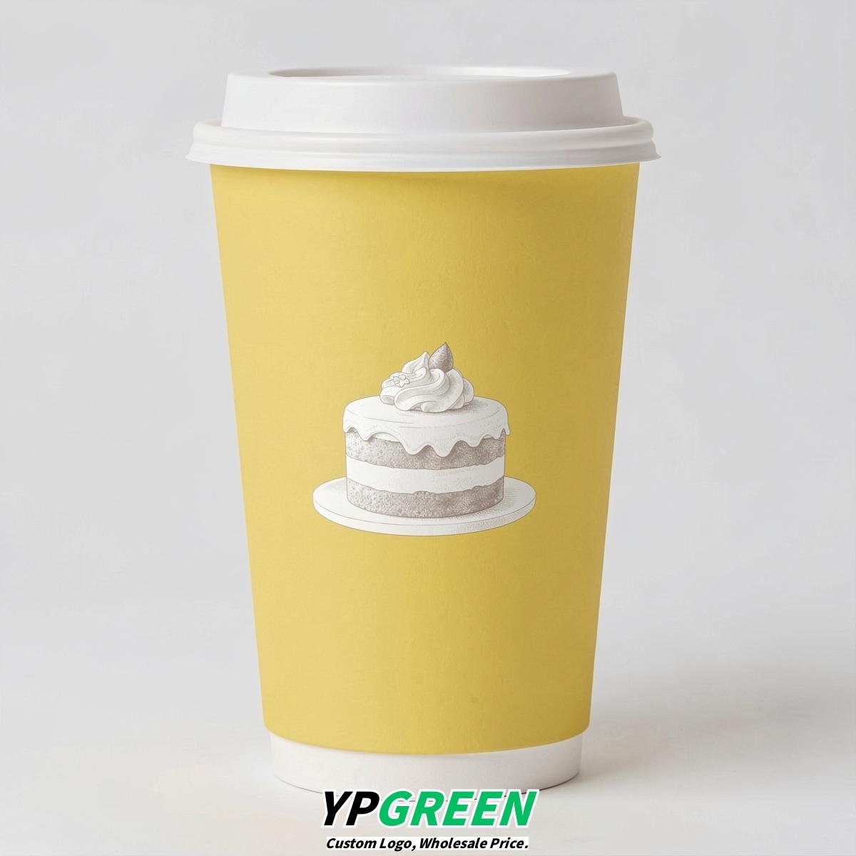 Lemon Yellow Paper Cups with Desserts Design 8-24oz