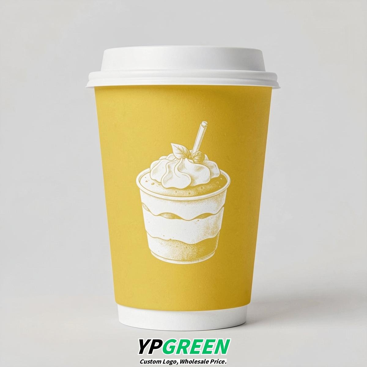 Lemon Yellow Paper Cups with Desserts Design 8-24oz