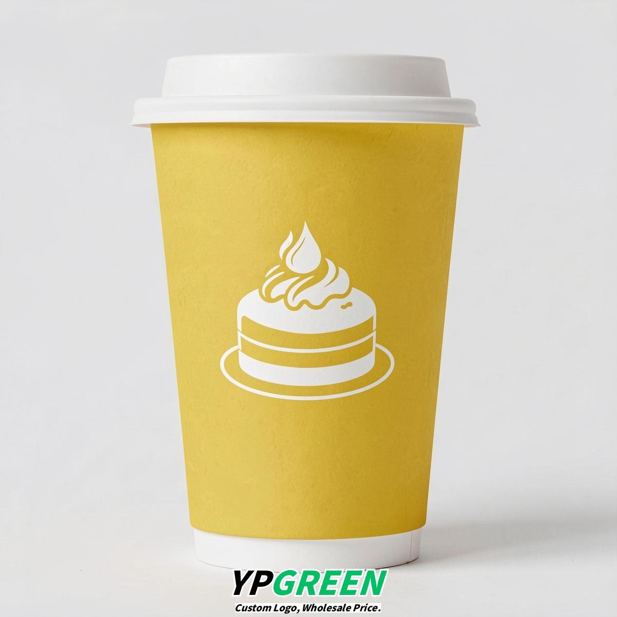 Lemon Yellow Paper Cups with Desserts Design 8-24oz