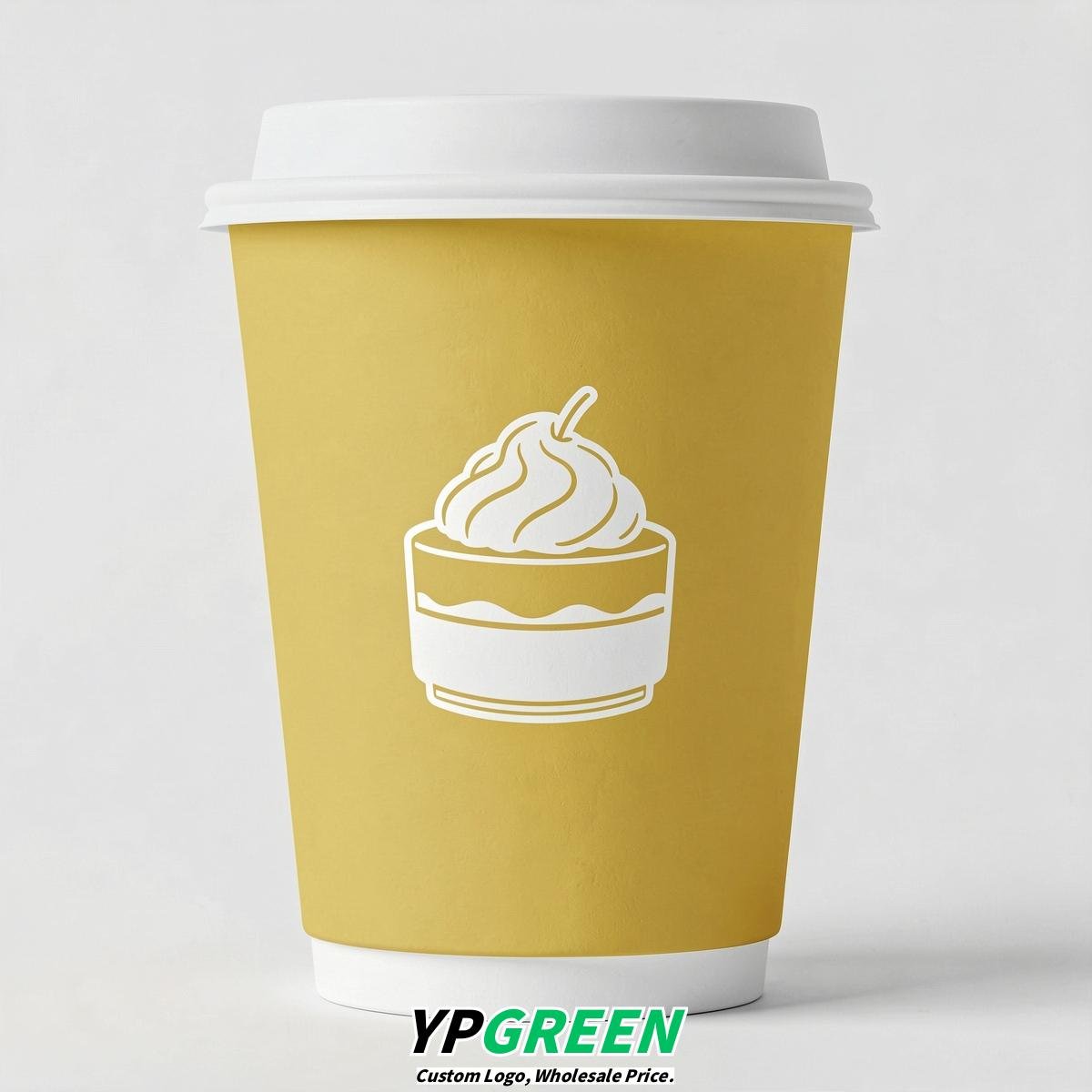 Lemon Yellow Paper Cups with Desserts Design 8-24oz