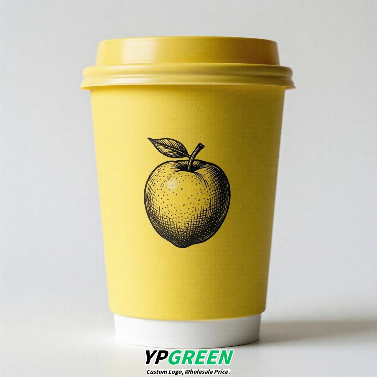 Lemon Yellow Fruits Paper Cups with Lids 8-24oz