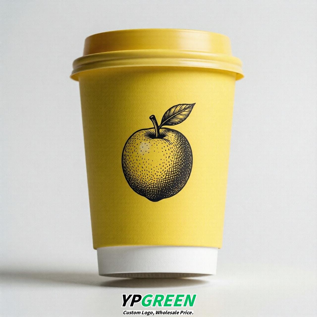 Lemon Yellow Fruits Paper Cups with Lids 8-24oz