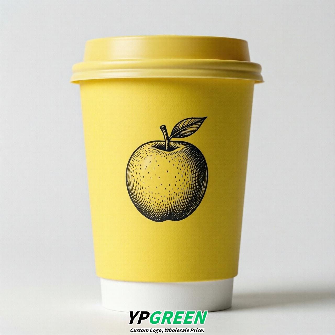 Lemon Yellow Fruits Paper Cups with Lids 8-24oz