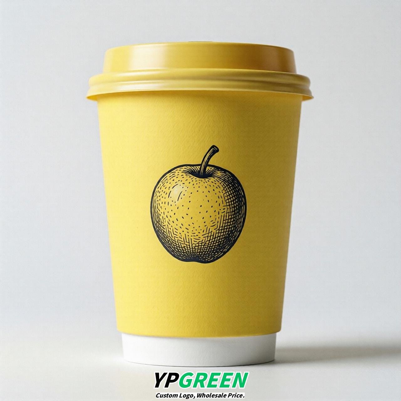 Lemon Yellow Fruits Paper Cups with Lids 8-24oz