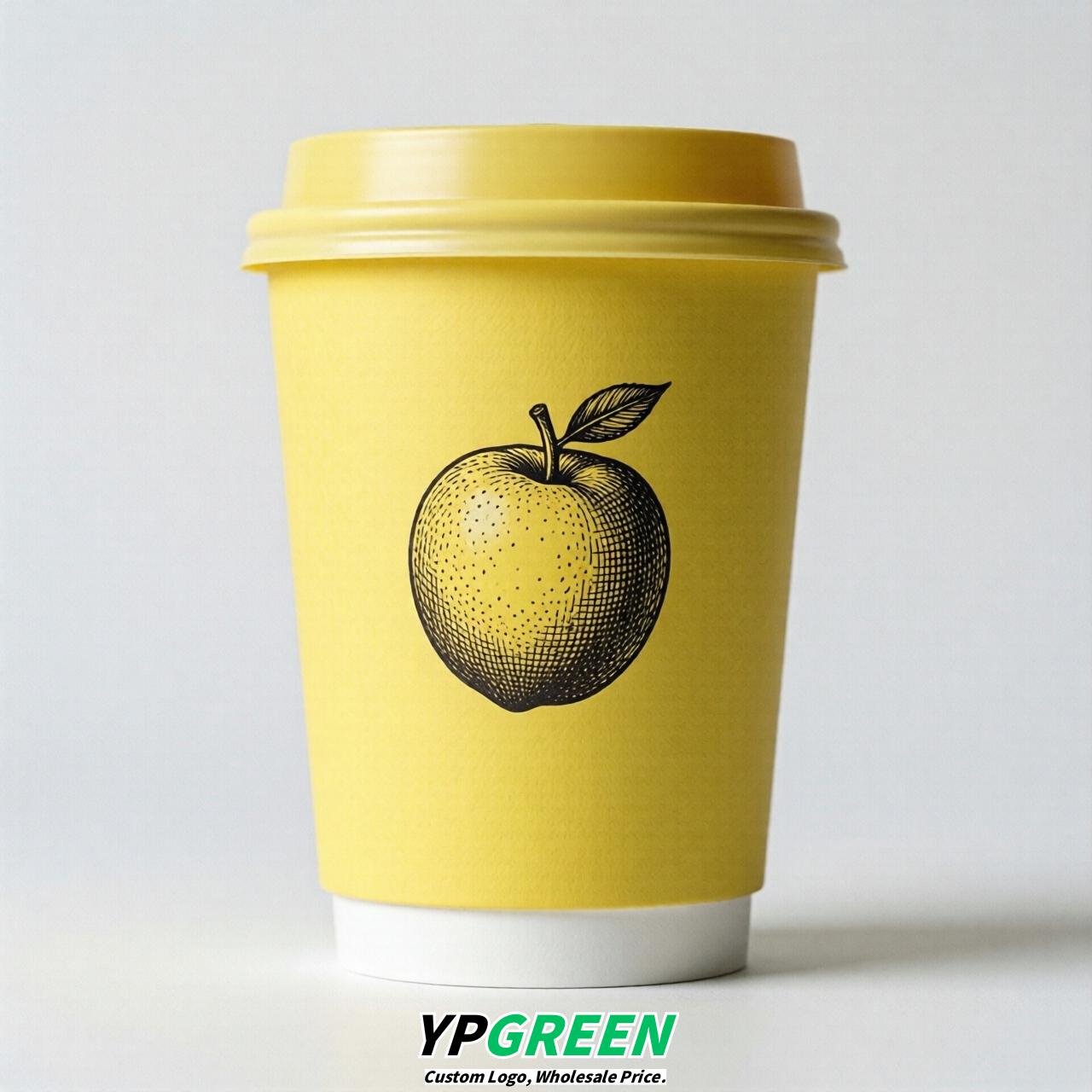 Lemon Yellow Fruits Paper Cups with Lids 8-24oz