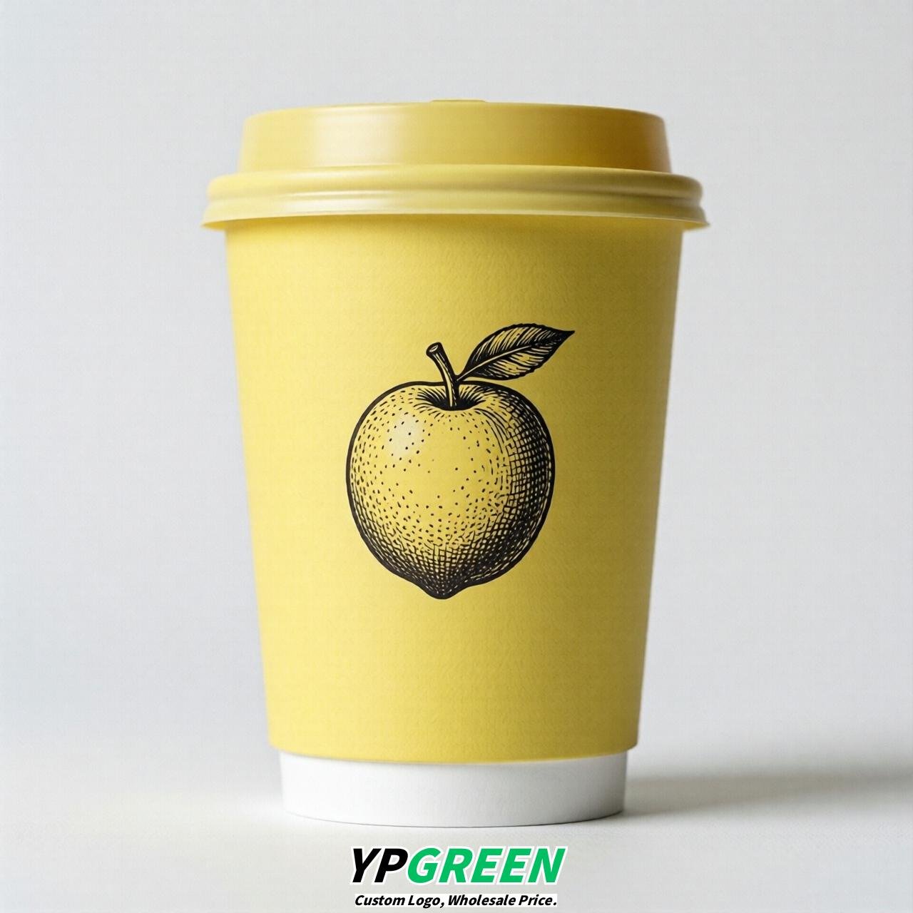 Lemon Yellow Fruits Paper Cups with Lids 8-24oz
