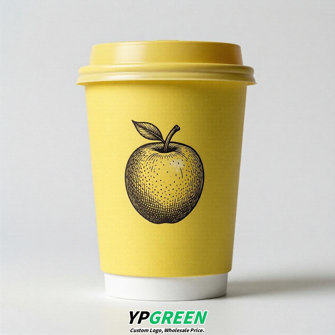 Lemon Yellow Fruits Paper Cups with Lids 8-24oz