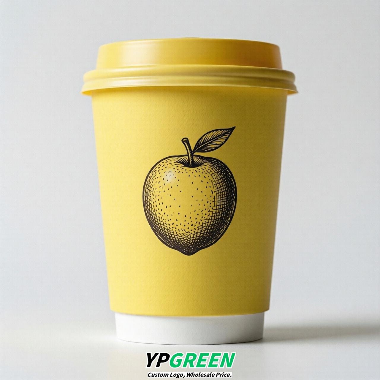 Lemon Yellow Fruits Paper Cups with Lids 8-24oz
