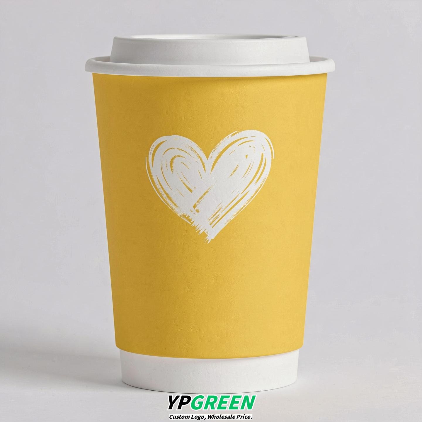 Lemon Yellow Heart Paper Cups with Lids 8-24oz