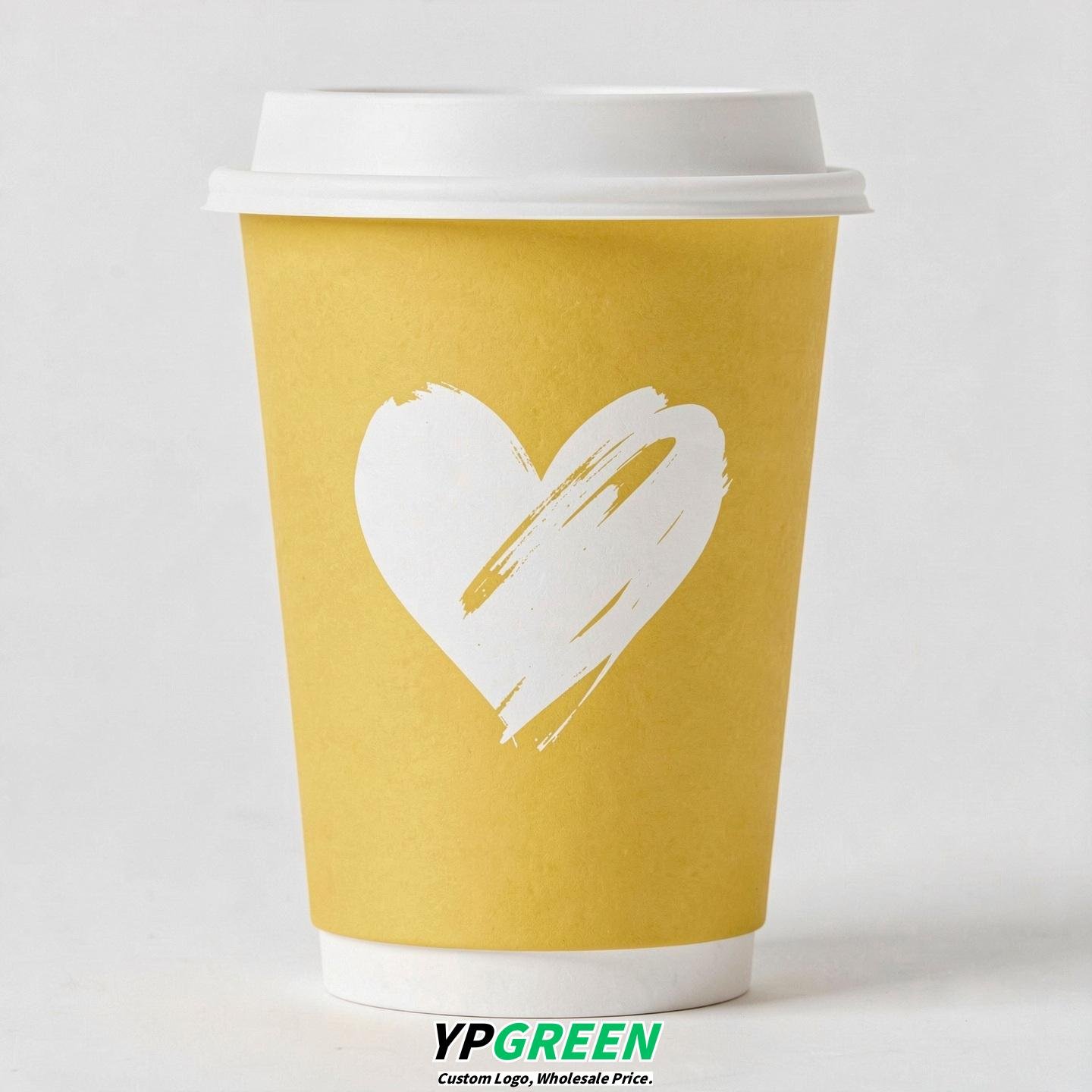 Lemon Yellow Heart Paper Cups with Lids 8-24oz