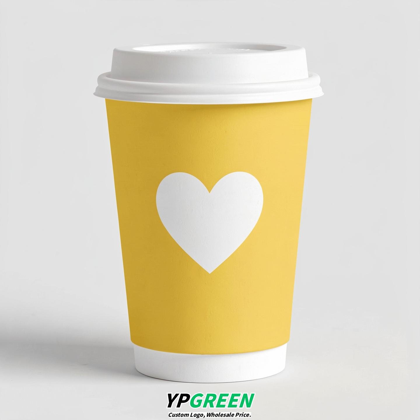 Lemon Yellow Heart Paper Cups with Lids 8-24oz