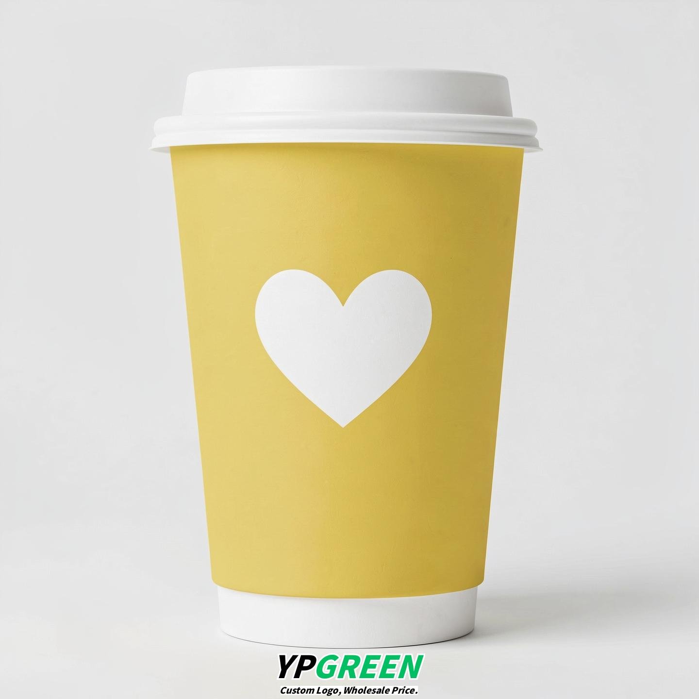 Lemon Yellow Heart Paper Cups with Lids 8-24oz