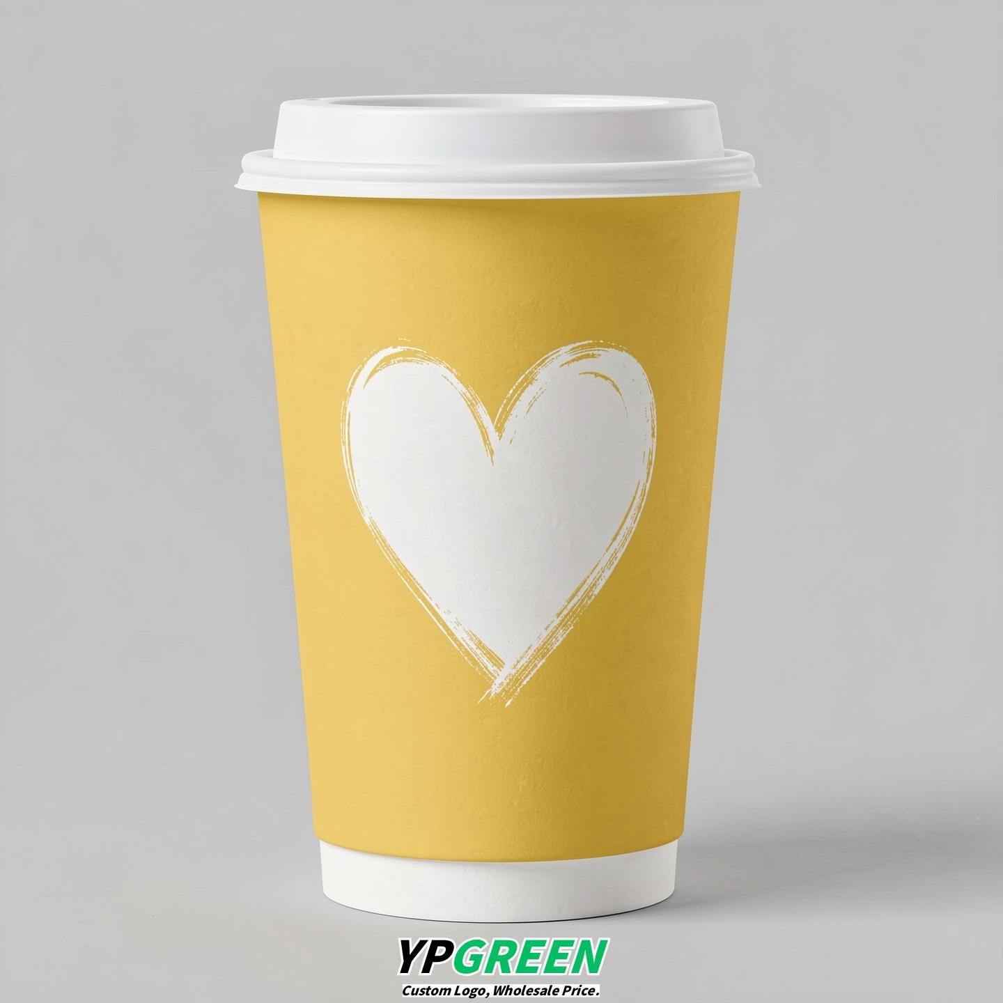 Lemon Yellow Heart Paper Cups with Lids 8-24oz