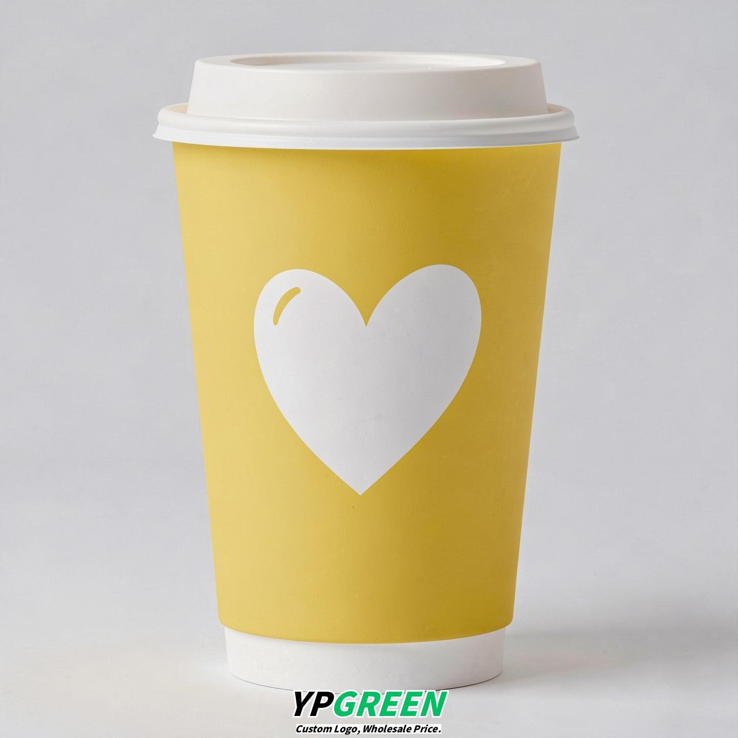 Lemon Yellow Heart Paper Cups with Lids 8-24oz