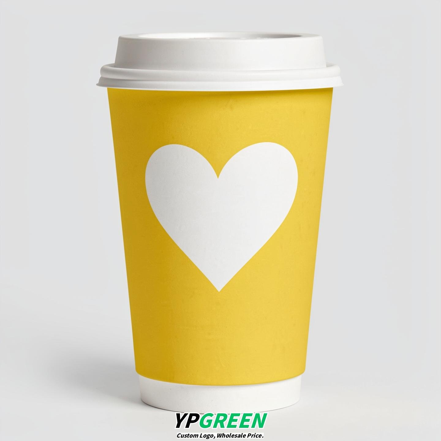 Lemon Yellow Heart Paper Cups with Lids 8-24oz