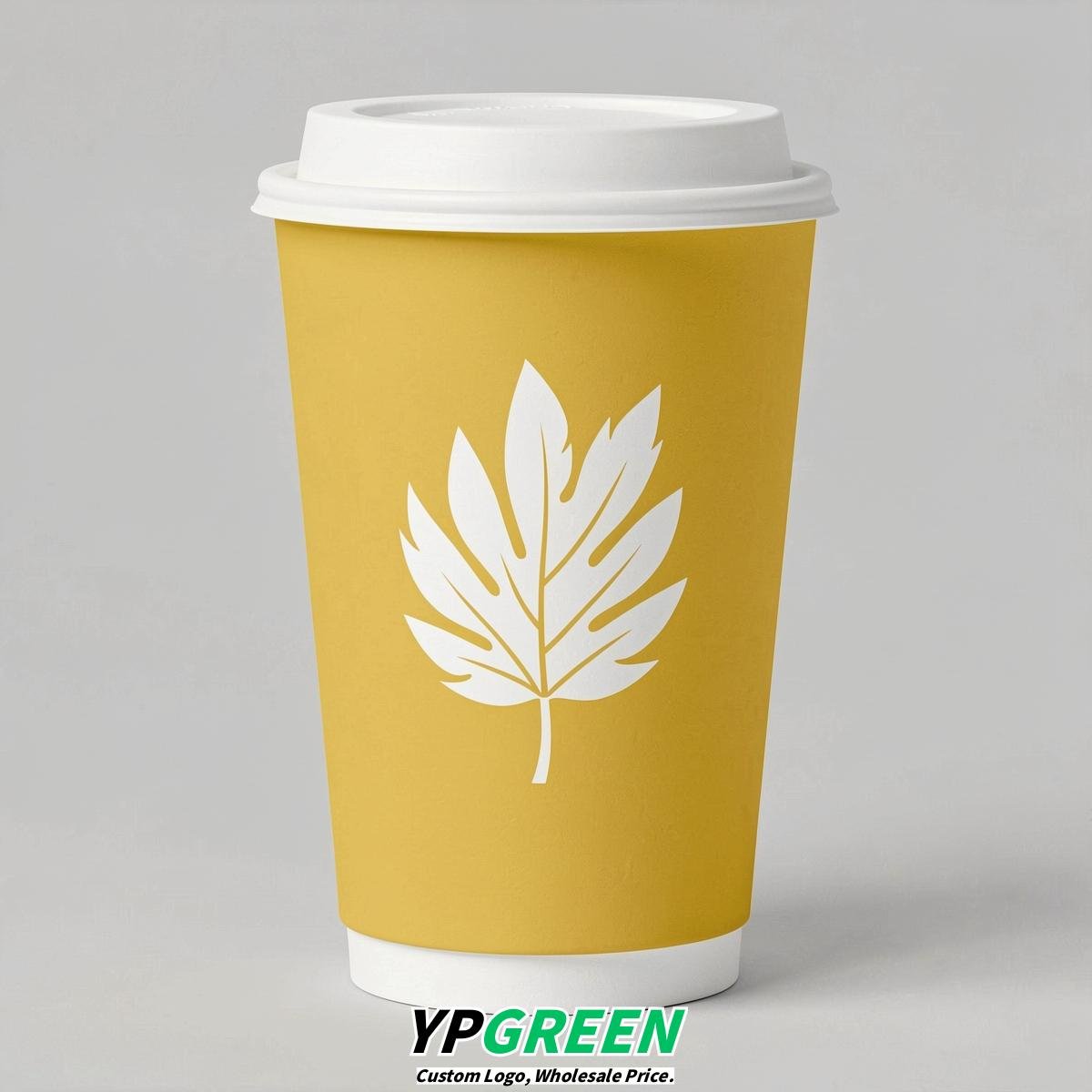 Lemon Yellow Leaves Paper Cups with Lids 8-24oz