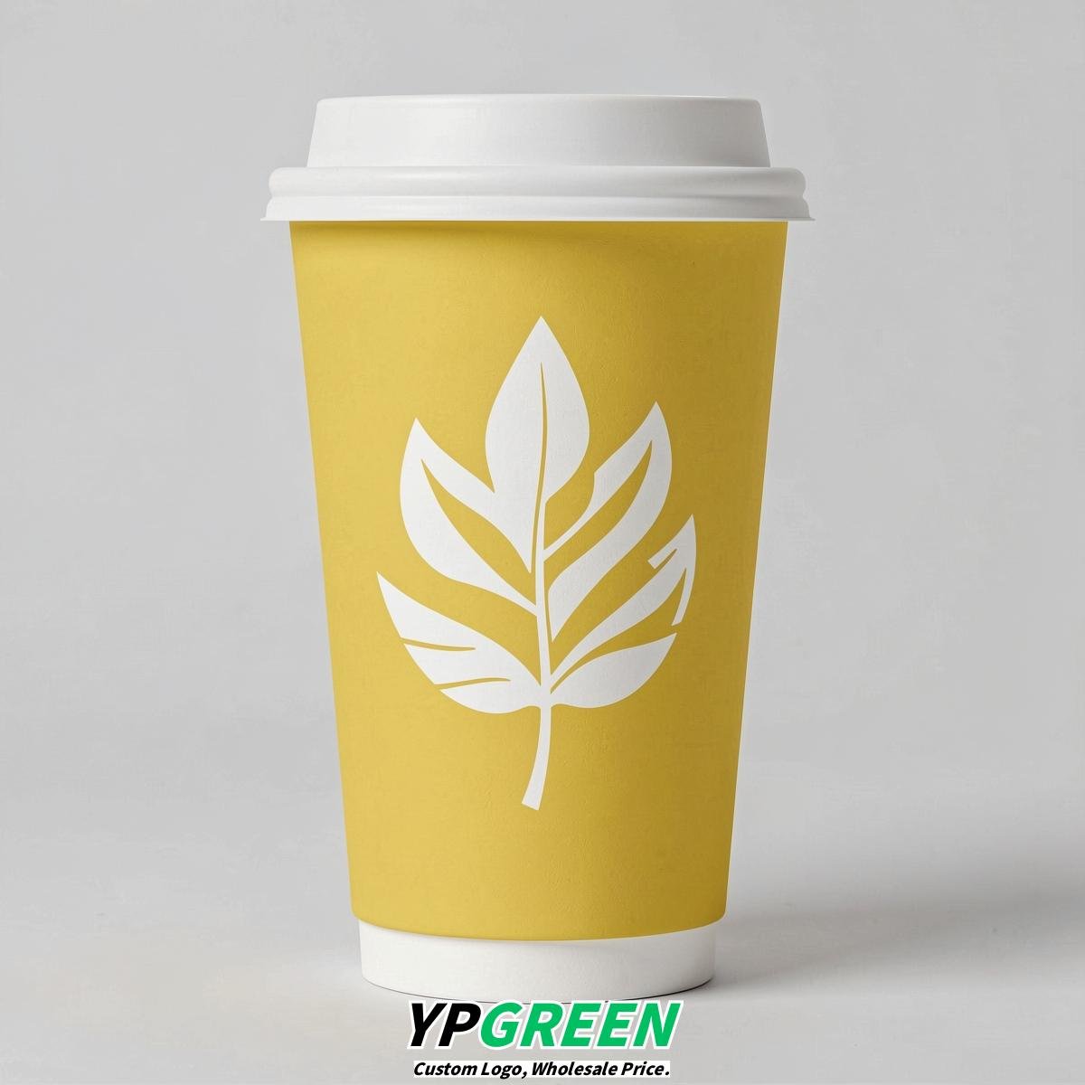 Lemon Yellow Leaves Paper Cups with Lids 8-24oz Lemon Yellow Leaves Paper Cups with Lids 8-24oz