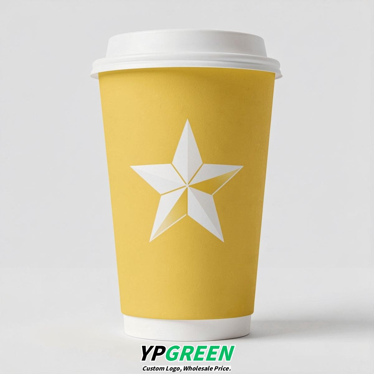 Lemon Yellow Stars Paper Cups with Lids 8-24oz